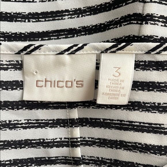 Chico’s Striped Black and White bottom Sleeves high-Low Sheer Fabric Size 3 Top - Picture 5 of 6